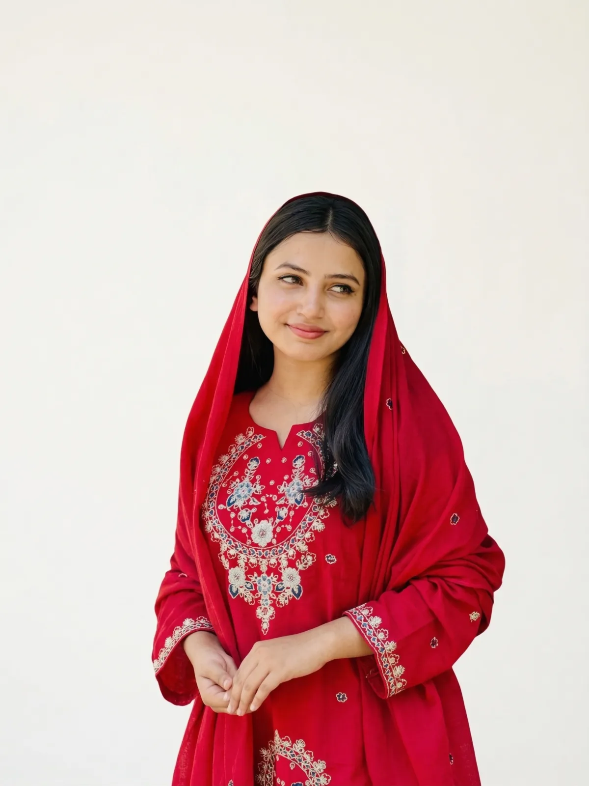 Maroon Cotton Three-Piece Kurta Set