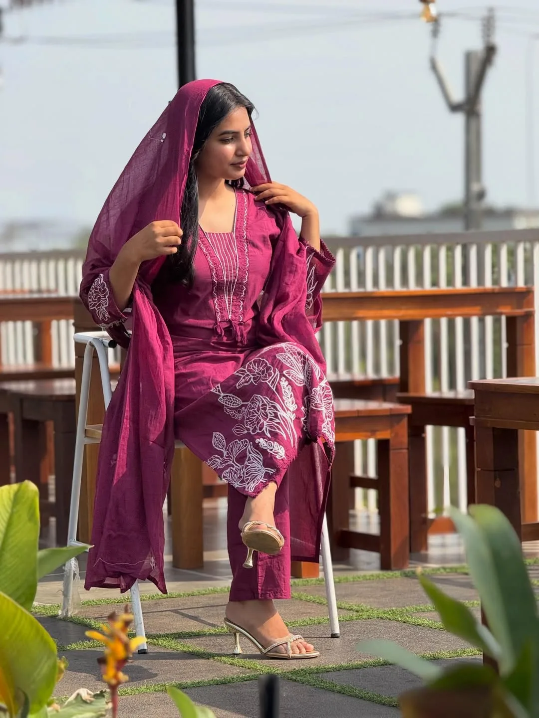 Berry Bloom Embroidered Kurta Set